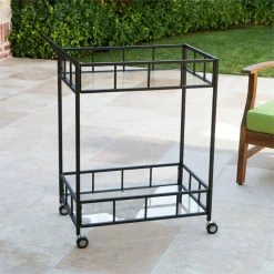 Coupon ❤️ Noble House Varadero Outdoor Iron Bar Cart With Tempered Glass Top In Black 🔔 -Guest Chairs Sales 2525288 15 L