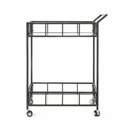 Coupon ❤️ Noble House Varadero Outdoor Iron Bar Cart With Tempered Glass Top In Black 🔔 -Guest Chairs Sales 2525288 2 L