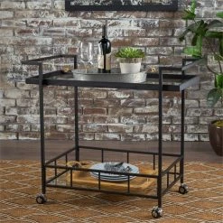 Top 10 🤩 Noble House Ambrose Indoor Iron Bar Cart With Tempered Glass Shelves In Black ⭐ -Guest Chairs Sales 2525290 17 L