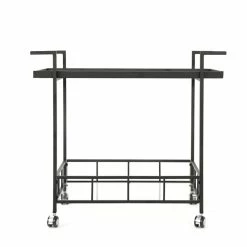 Top 10 🤩 Noble House Ambrose Indoor Iron Bar Cart With Tempered Glass Shelves In Black ⭐ -Guest Chairs Sales 2525290 2 L