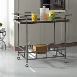 Top 10 🤩 Noble House Ambrose Indoor Iron Bar Cart With Tempered Glass Shelves In Black ⭐ -Guest Chairs Sales 2525290 20 L