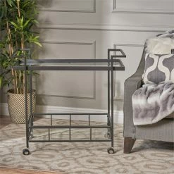 Top 10 🤩 Noble House Ambrose Indoor Iron Bar Cart With Tempered Glass Shelves In Black ⭐ -Guest Chairs Sales 2525290 24 L