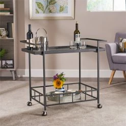 Top 10 🤩 Noble House Ambrose Indoor Iron Bar Cart With Tempered Glass Shelves In Black ⭐ -Guest Chairs Sales 2525290 25 L