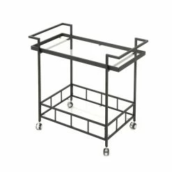 Top 10 🤩 Noble House Ambrose Indoor Iron Bar Cart With Tempered Glass Shelves In Black ⭐ -Guest Chairs Sales 2525290 3 L