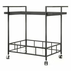 Top 10 🤩 Noble House Ambrose Indoor Iron Bar Cart With Tempered Glass Shelves In Black ⭐