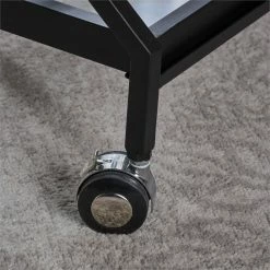 Buy 👍 Noble House Sherianne Iron Bar Cart With Tempered Glass Shelves In Black ✔️ -Guest Chairs Sales 2525291 11 L