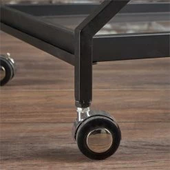 Buy 👍 Noble House Sherianne Iron Bar Cart With Tempered Glass Shelves In Black ✔️ -Guest Chairs Sales 2525291 12 L