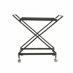 Buy 👍 Noble House Sherianne Iron Bar Cart With Tempered Glass Shelves In Black ✔️ -Guest Chairs Sales 2525291 2 L