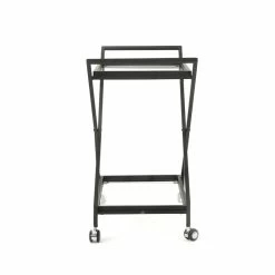 Buy 👍 Noble House Sherianne Iron Bar Cart With Tempered Glass Shelves In Black ✔️ -Guest Chairs Sales 2525291 3 L