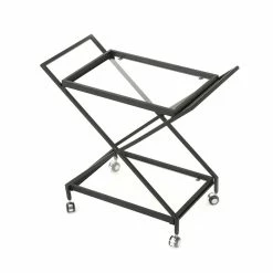 Buy 👍 Noble House Sherianne Iron Bar Cart With Tempered Glass Shelves In Black ✔️ -Guest Chairs Sales 2525291 4 L
