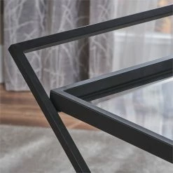 Buy 👍 Noble House Sherianne Iron Bar Cart With Tempered Glass Shelves In Black ✔️ -Guest Chairs Sales 2525291 9 L