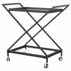 Buy 👍 Noble House Sherianne Iron Bar Cart With Tempered Glass Shelves In Black ✔️
