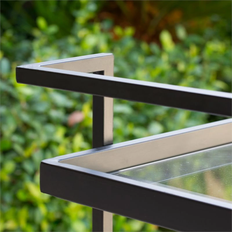 Buy π Noble House Selby Outdoor Iron Bar Cart With Tempered Glass Shelves In Black π 4 Buy π Noble House Selby Outdoor Iron Bar Cart With Tempered Glass Shelves In Black π - Image 4