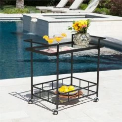 Buy π Noble House Selby Outdoor Iron Bar Cart With Tempered Glass Shelves In Black π 25 Buy π Noble House Selby Outdoor Iron Bar Cart With Tempered Glass Shelves In Black π -Guest Chairs Sales 2525292 15 L