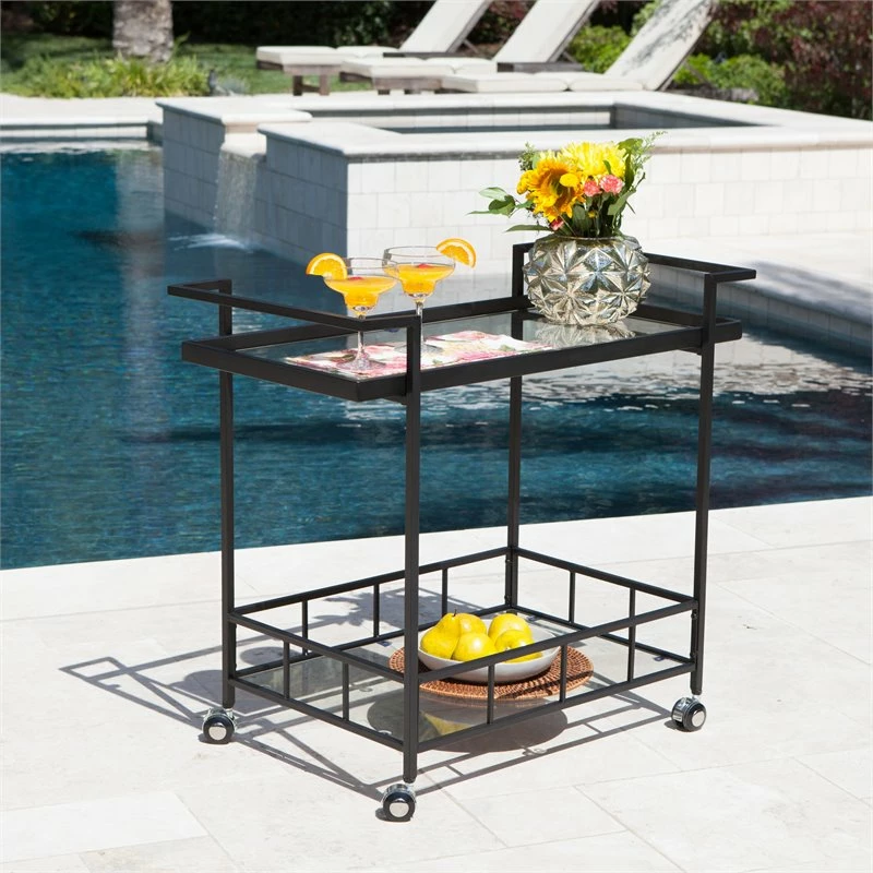 Buy π Noble House Selby Outdoor Iron Bar Cart With Tempered Glass Shelves In Black π 8 Buy π Noble House Selby Outdoor Iron Bar Cart With Tempered Glass Shelves In Black π - Image 8