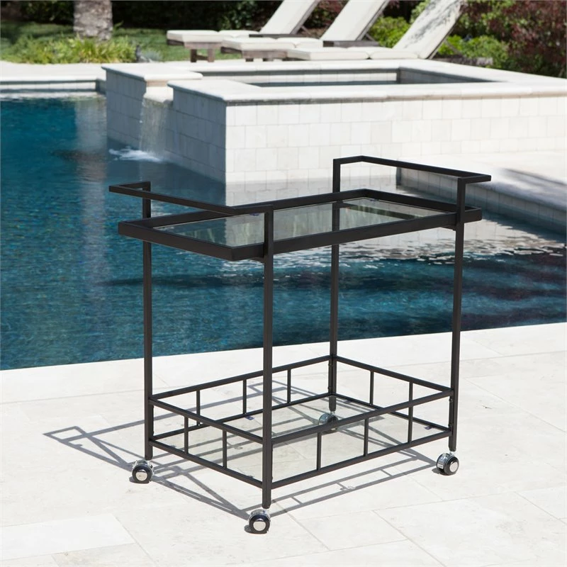 Buy π Noble House Selby Outdoor Iron Bar Cart With Tempered Glass Shelves In Black π 9 Buy π Noble House Selby Outdoor Iron Bar Cart With Tempered Glass Shelves In Black π - Image 9