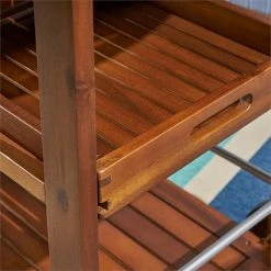 Discount 🌟 Noble House Tillary Outdoor Acacia Wood Bar Cart With Aluminum Accents In Oak 🌟 -Guest Chairs Sales 2525295 12 L