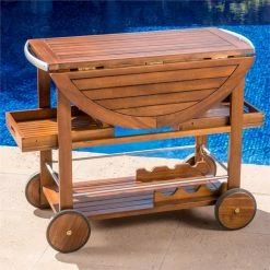 Discount 🌟 Noble House Tillary Outdoor Acacia Wood Bar Cart With Aluminum Accents In Oak 🌟 -Guest Chairs Sales 2525295 19 L