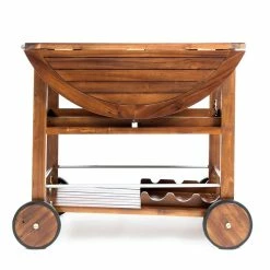 Discount 🌟 Noble House Tillary Outdoor Acacia Wood Bar Cart With Aluminum Accents In Oak 🌟 -Guest Chairs Sales 2525295 2 L