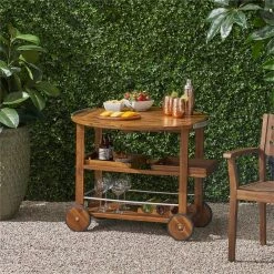 Discount 🌟 Noble House Tillary Outdoor Acacia Wood Bar Cart With Aluminum Accents In Oak 🌟 -Guest Chairs Sales 2525295 20 L