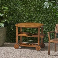 Discount 🌟 Noble House Tillary Outdoor Acacia Wood Bar Cart With Aluminum Accents In Oak 🌟 -Guest Chairs Sales 2525295 21 L