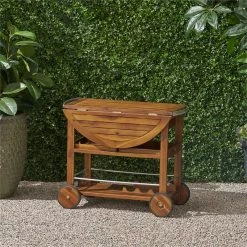 Discount 🌟 Noble House Tillary Outdoor Acacia Wood Bar Cart With Aluminum Accents In Oak 🌟 -Guest Chairs Sales 2525295 22 L