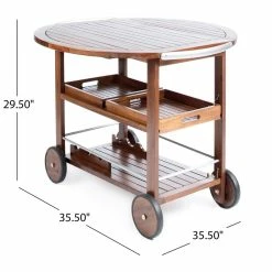 Discount 🌟 Noble House Tillary Outdoor Acacia Wood Bar Cart With Aluminum Accents In Oak 🌟 -Guest Chairs Sales 2525295 26 L