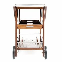 Discount 🌟 Noble House Tillary Outdoor Acacia Wood Bar Cart With Aluminum Accents In Oak 🌟 -Guest Chairs Sales 2525295 3 L