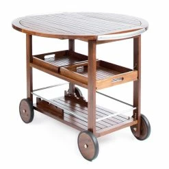 Discount 🌟 Noble House Tillary Outdoor Acacia Wood Bar Cart With Aluminum Accents In Oak 🌟 -Guest Chairs Sales 2525295 4 L