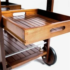 Discount 🌟 Noble House Tillary Outdoor Acacia Wood Bar Cart With Aluminum Accents In Oak 🌟 -Guest Chairs Sales 2525295 6 L