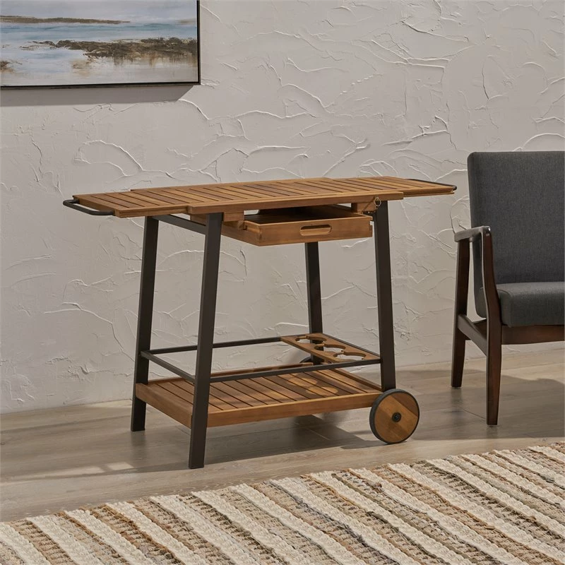 Hot Sale π Noble House Spaulding Indoor Acacia Wood Bar Cart With Drawers In Teak π₯ 2 Hot Sale π Noble House Spaulding Indoor Acacia Wood Bar Cart With Drawers In Teak π₯ - Image 2