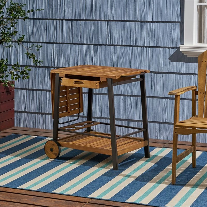 Buy β¨ Noble House Spaulding Outdoor Wood And Iron Bar Cart With Tray Top In Teak π 3 Buy β¨ Noble House Spaulding Outdoor Wood And Iron Bar Cart With Tray Top In Teak π - Image 3