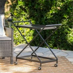 Best deal ✔️ Noble House Annika Iron Outdoor Bar Cart With Tempered Glass Shelves In Black ⭐ -Guest Chairs Sales 2526527 7 L