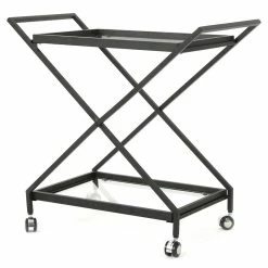 Best deal ✔️ Noble House Annika Iron Outdoor Bar Cart With Tempered Glass Shelves In Black ⭐