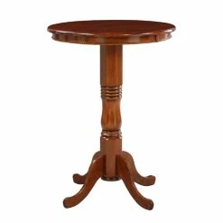 Brand new 🔥 Benzara 32 Inch Round Pub Bar Table Classic Turned Pedestal MDF Wood Walnut Brown ⌛