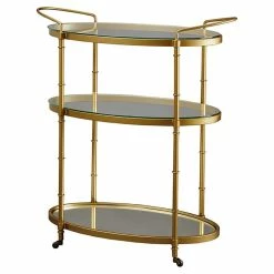 Wholesale ✔️ Olliix Madison Park Signature Lauren Glass And Metal Bar Cart In Antique Gold 🎁