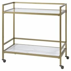 Flash Sale 😉 Olliix Martha Stewart Lionel Tempered Glass And Metal Bar Cart In Antique Gold ✔️