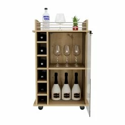 New 🔔 Trent Home Contemporary Engineered Wood Bar Cart In Light Oak 🔥 -Guest Chairs Sales 2533765 4 L