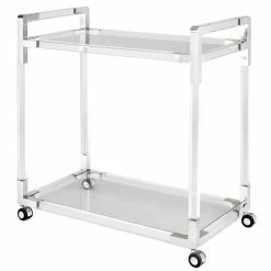 Outlet ๐ Uptown Club Azure 32" Acrylic And Stainless Steel Metal Bar Cart In Silver ๐
