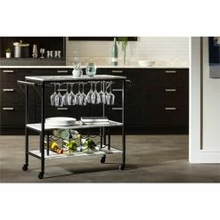 Cheapest 🛒 Bar Cart With Wine Bottle Storage And Wine Glass Rack Maliza South Shore 🔔 -Guest Chairs Sales 2549006 2 L