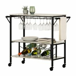Cheapest 🛒 Bar Cart With Wine Bottle Storage And Wine Glass Rack Maliza South Shore 🔔 -Guest Chairs Sales 2549006 6 L