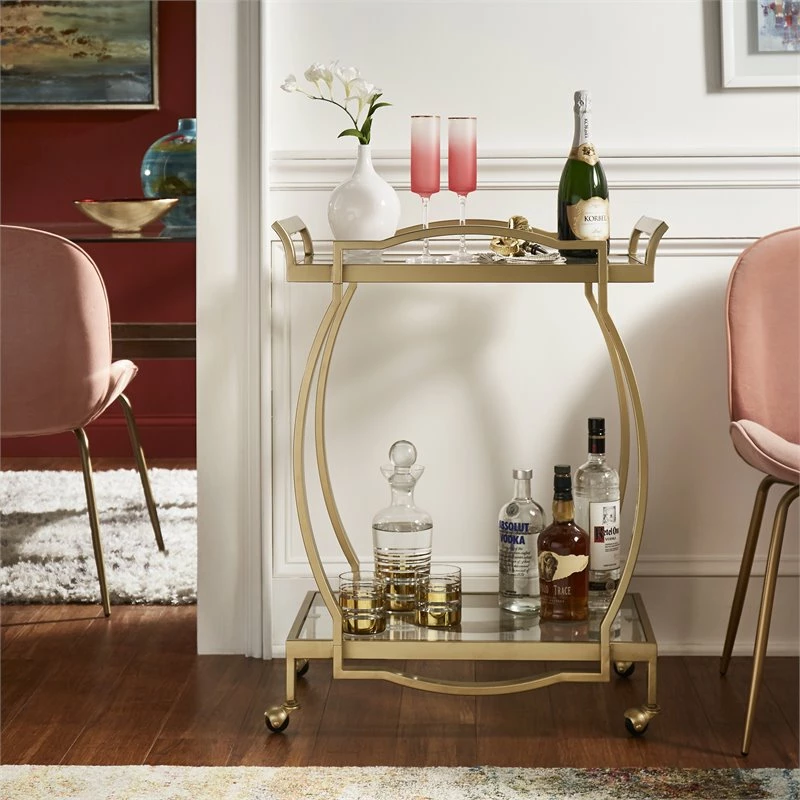 Promo β€οΈ INSPIRE Q Tempered Glass & Metal Bar Cart With Wheels In Gold/Clear π 2 Promo β€οΈ INSPIRE Q Tempered Glass & Metal Bar Cart With Wheels In Gold/Clear π - Image 2