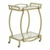 Promo ❤️ INSPIRE Q Tempered Glass & Metal Bar Cart With Wheels In Gold/Clear 😍