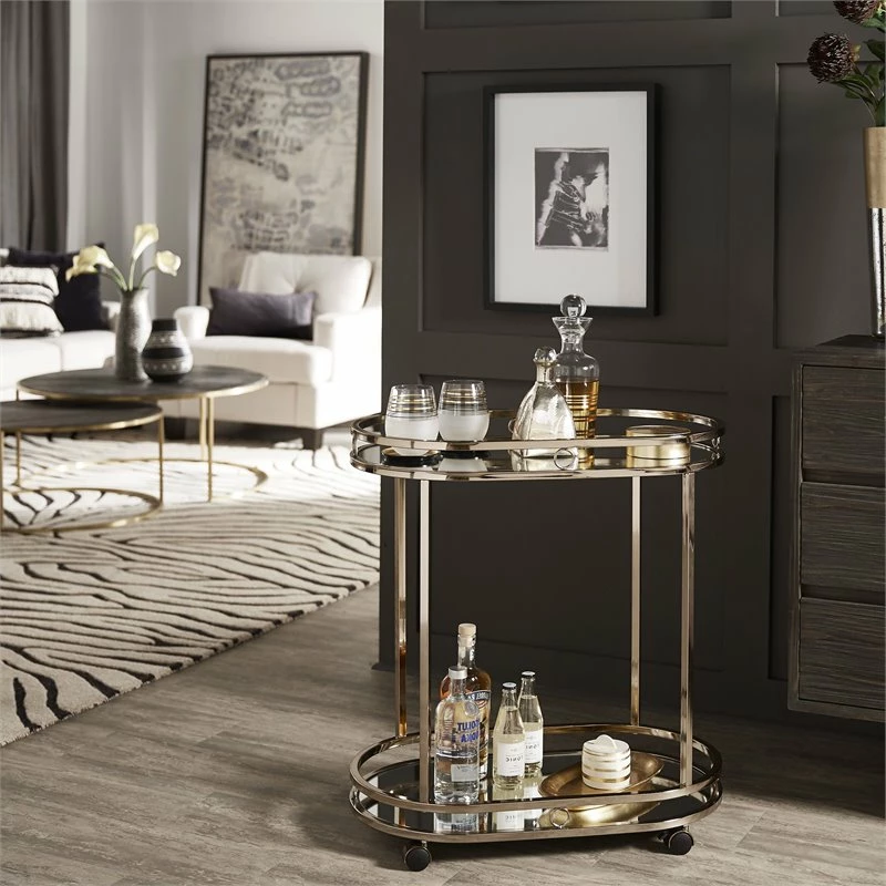 Wholesale π INSPIRE Q Oval Mid-Century Metal & Glass Bar Cart In Champagne Gold βοΈ 2 Wholesale π INSPIRE Q Oval Mid-Century Metal & Glass Bar Cart In Champagne Gold βοΈ - Image 2