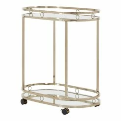 Wholesale 🌟 INSPIRE Q Oval Mid-Century Metal & Glass Bar Cart In Champagne Gold ✔️
