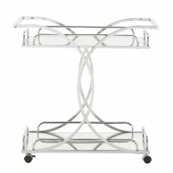 Deals 🎁 INSPIRE Q Modern Curving Metal Frame & Glass Bar Cart In Chrome 👍 -Guest Chairs Sales 2550613 6 L