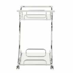 Deals 🎁 INSPIRE Q Modern Curving Metal Frame & Glass Bar Cart In Chrome 👍 -Guest Chairs Sales 2550613 7 L