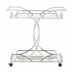 Deals 🎁 INSPIRE Q Modern Curving Metal Frame & Glass Bar Cart In Chrome 👍 -Guest Chairs Sales 2550613 8 L