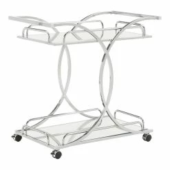 Deals 🎁 INSPIRE Q Modern Curving Metal Frame & Glass Bar Cart In Chrome 👍