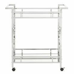 Top 10 🧨 INSPIRE Q Metal Floral Bar Cart With Mirror Bottom And Glass Top In Chrome 🌟 -Guest Chairs Sales 2550614 3 L